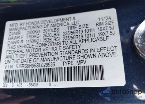 2025 Honda Cr-V Hybrid Sport Touring z USA, uszkodzony, nr VIN 5J6RS6H95SL026936